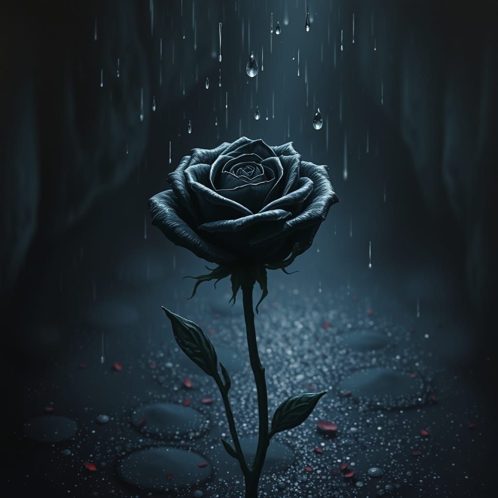 Diamond Rain on Black Rose in Obsidian Cavern