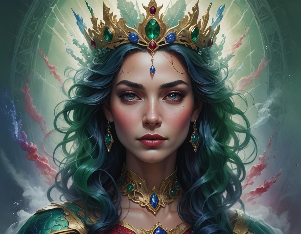 Majestic Queen Portrait in Ethereal Mist