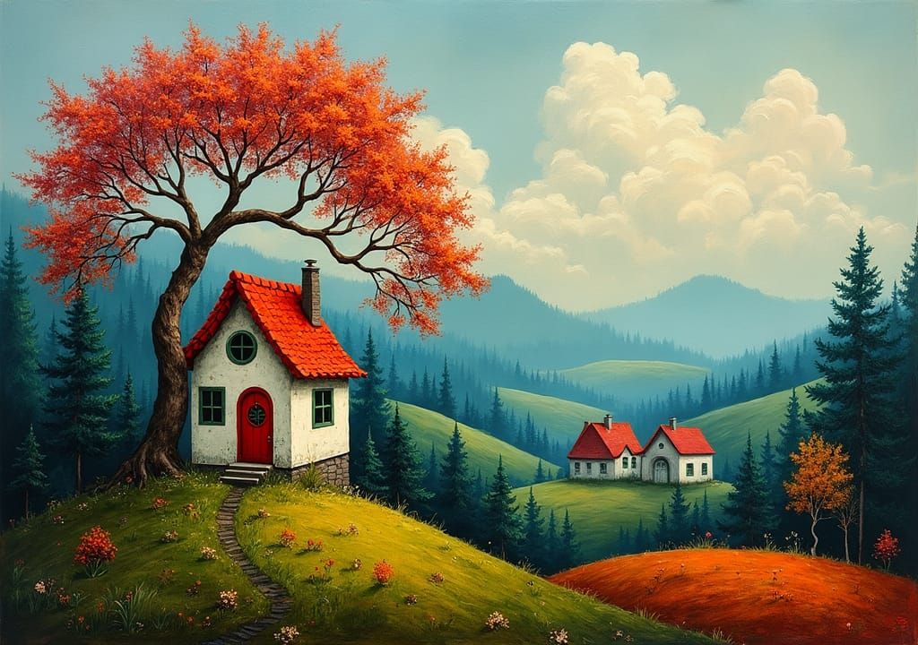 Enchanted Village on a Rolling Hill