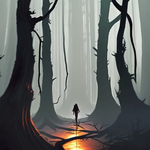 Dark Forest with Shadow Creatures in Fantasy Art Style