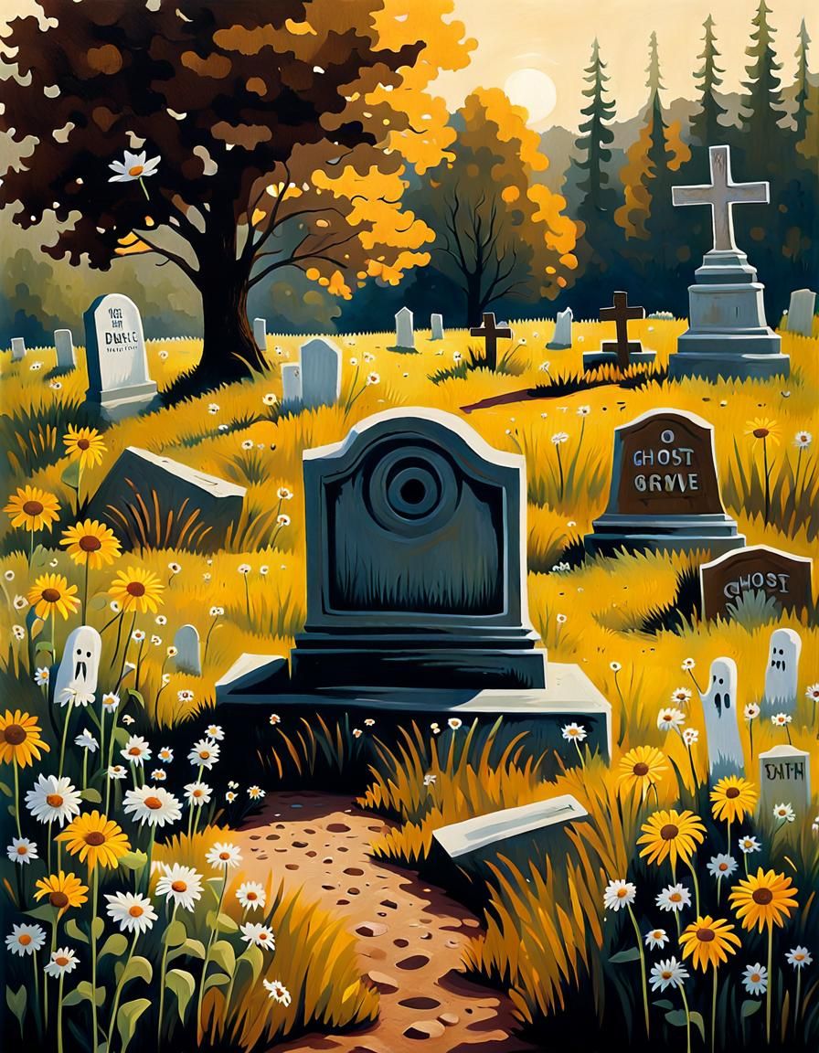 Monster Digging Grave in Folk Art Painting