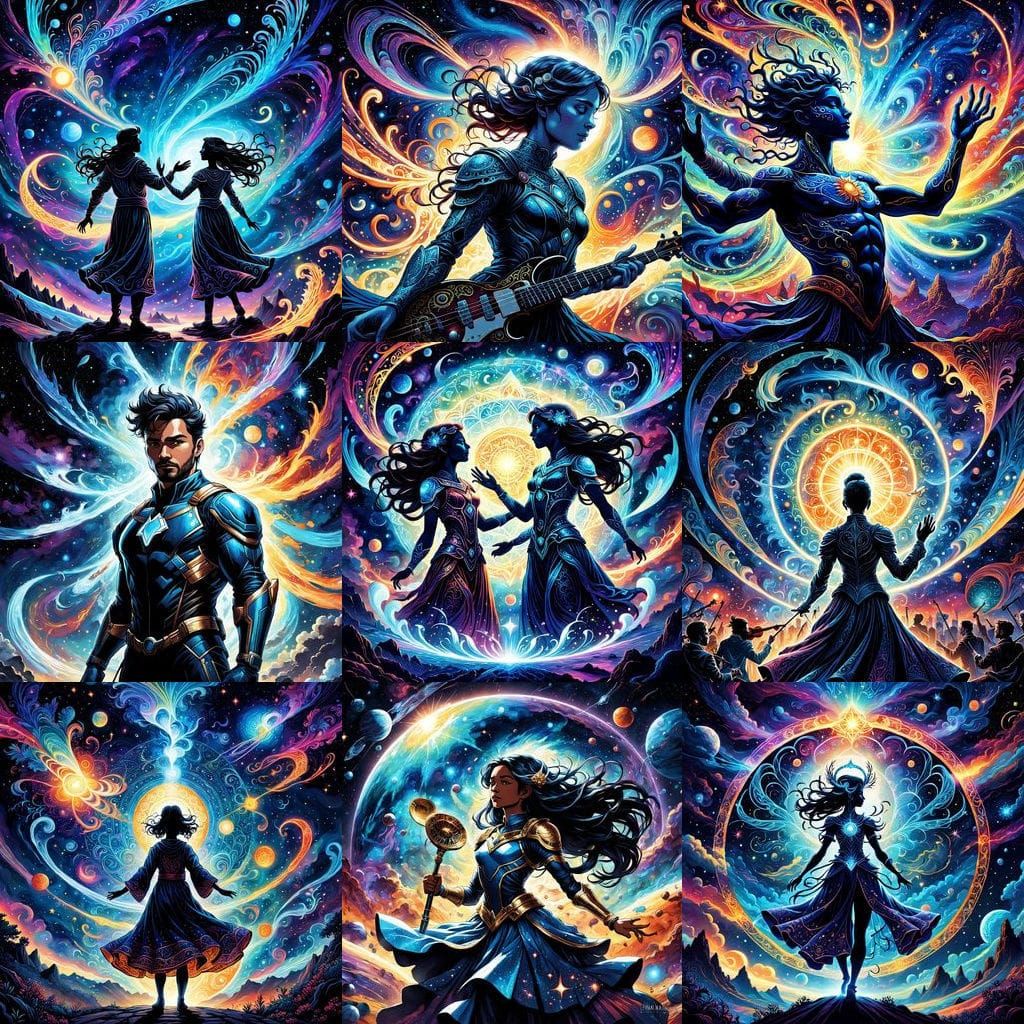 Magical Artist and Musicians in Astral Painting Style