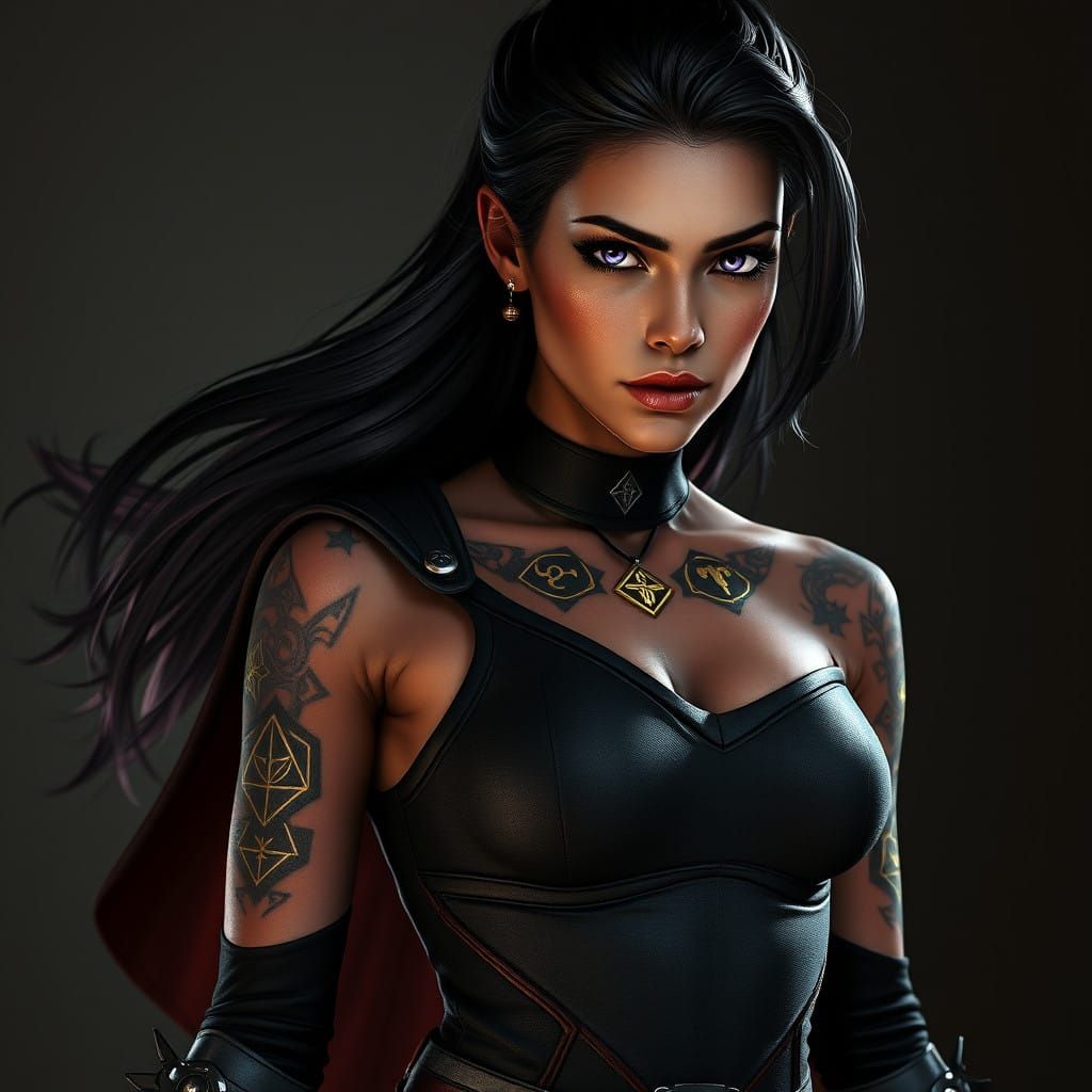 Confident Zeltron-Mirialan Hybrid Woman in High-Contrast Lig...