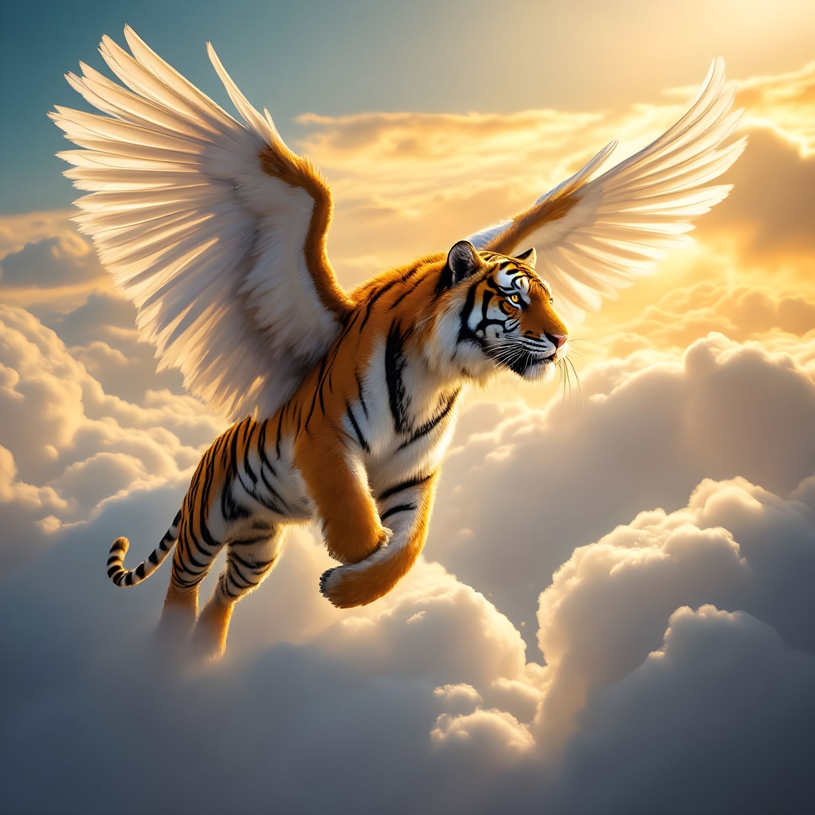 Majestic Tiger Soars Through Vibrant Sky