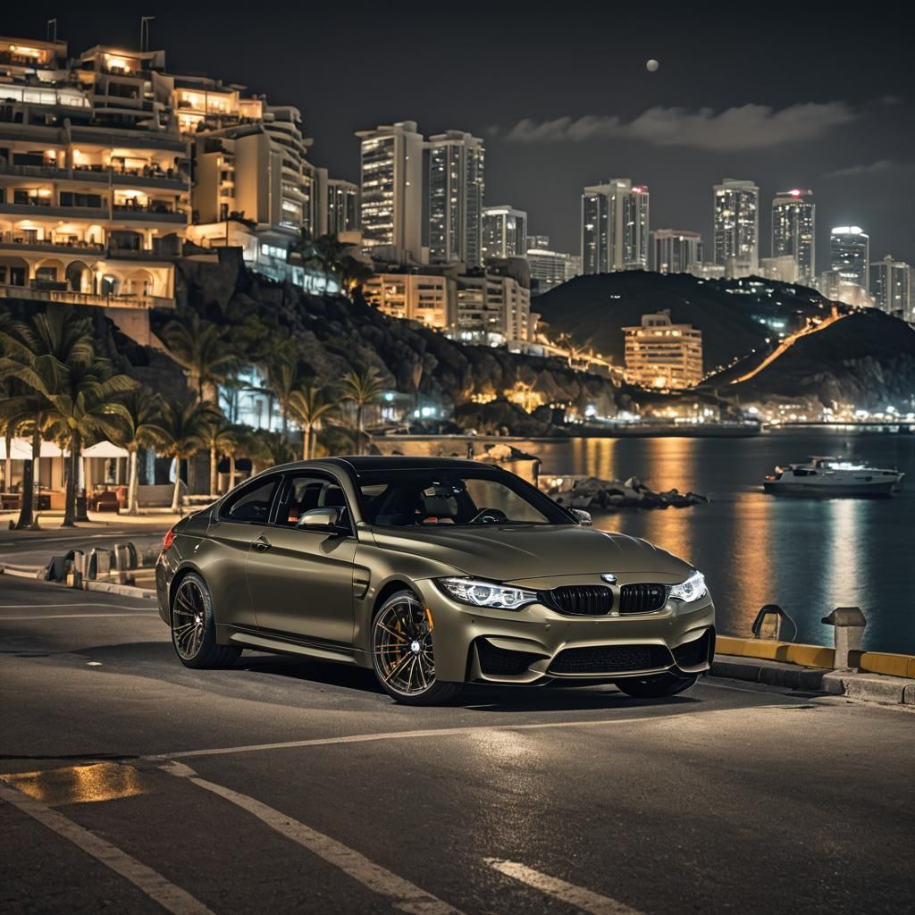 BMW M4 at Almani Bay Night Scene