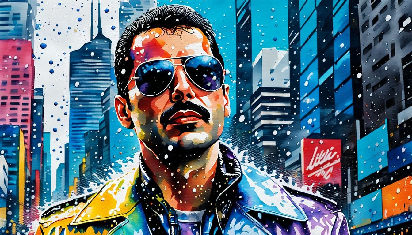 Freddie Mercury as Metropolis Robot in Pop Art Style