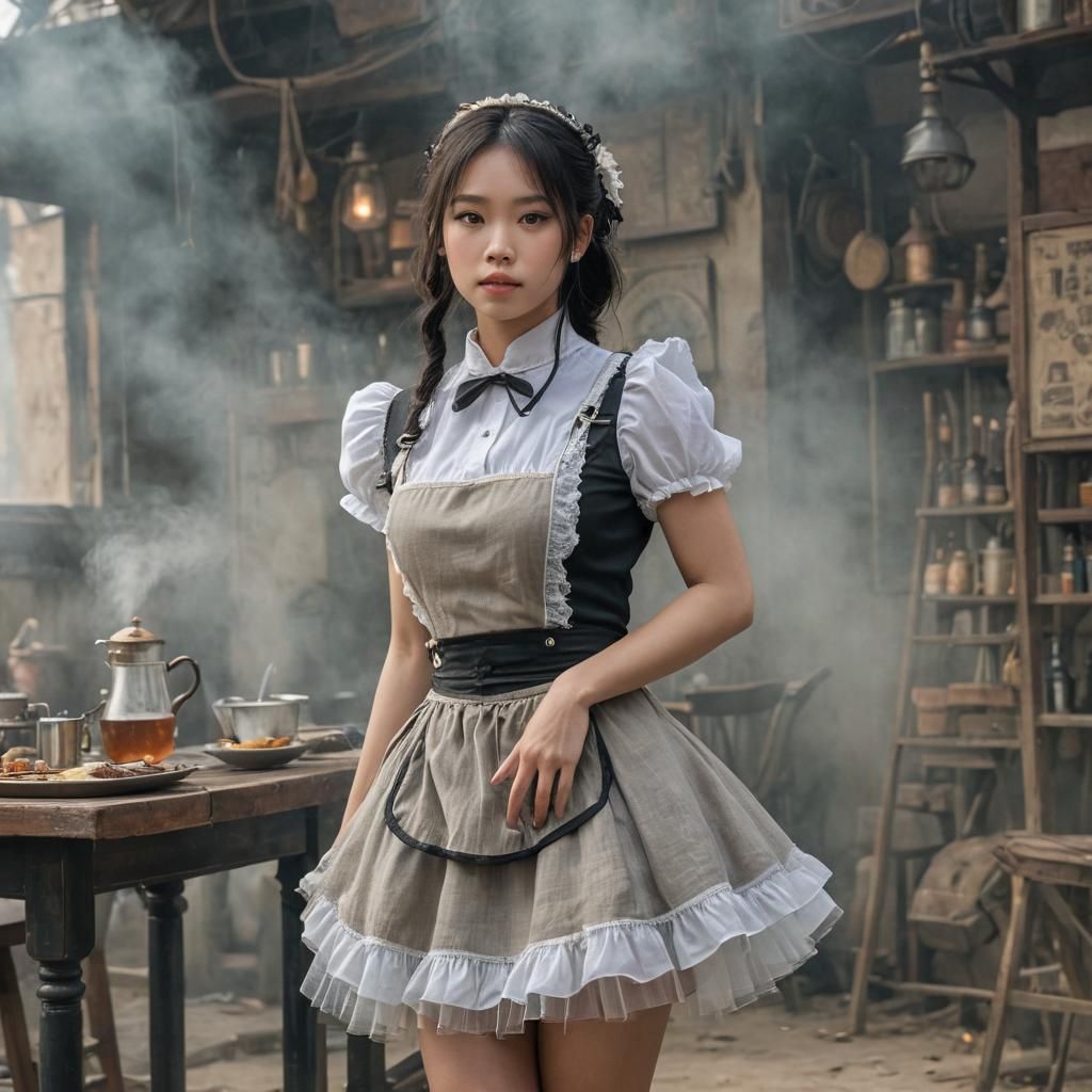 Vietnamese Woman in Steampunk Maid Outfit, Professional Phot...