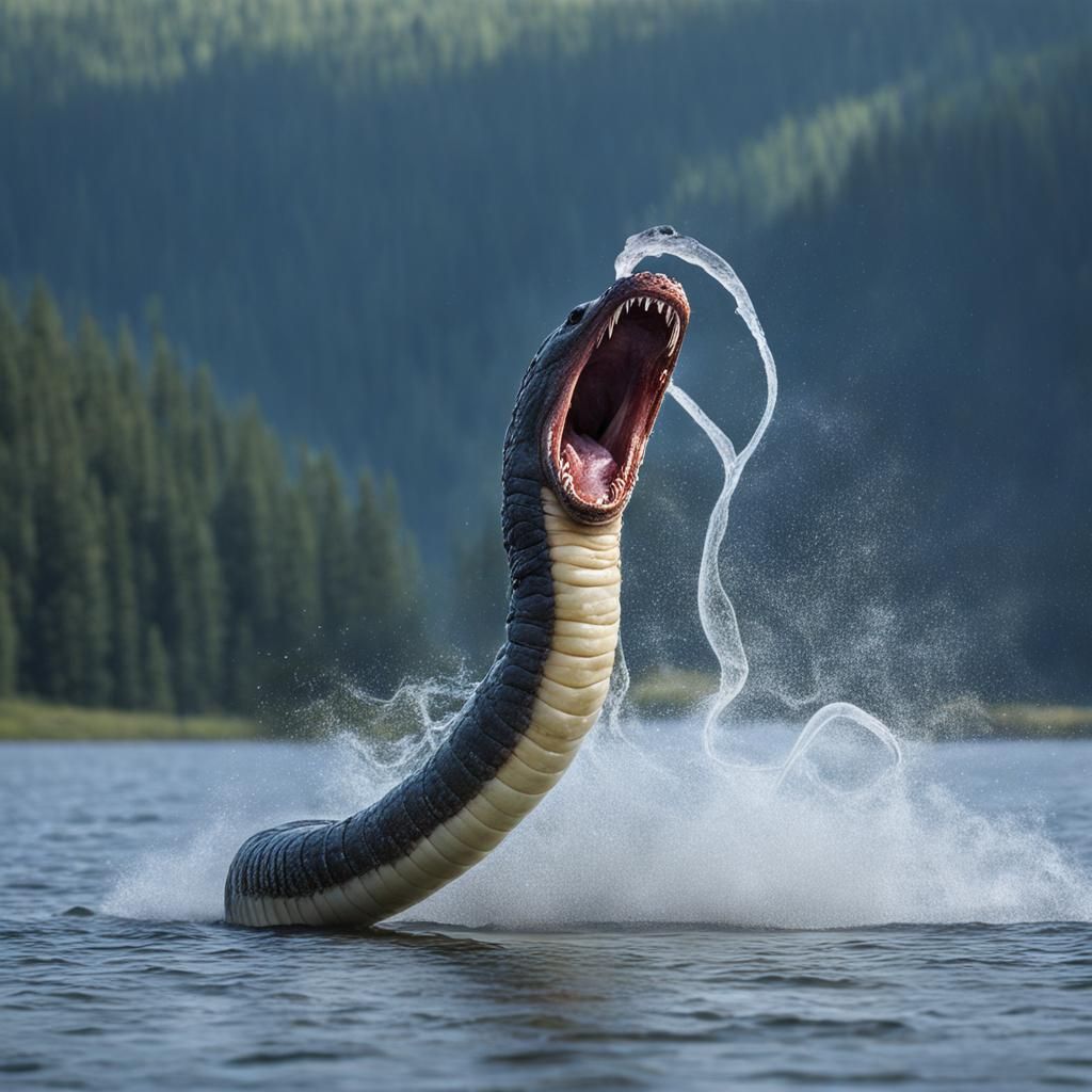 Gargantuan Lindworm Emerges From Misty Lake