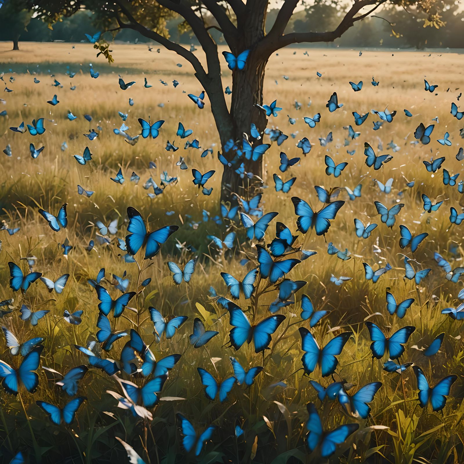 Blue Butterflies in Cinematic Field