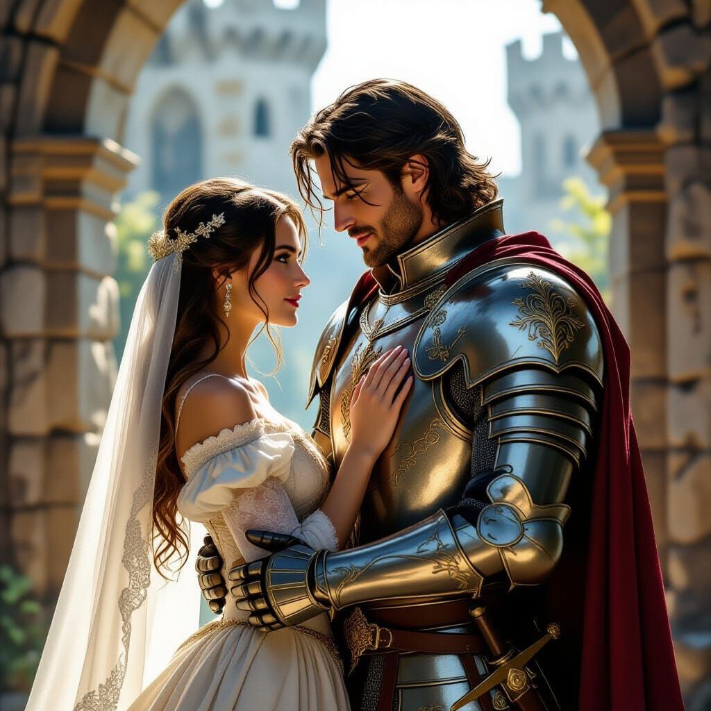 Knight Shields Maiden in Ruined Castle