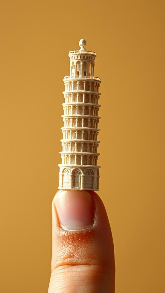 Sugar Tower of Pisa on Finger, Cinematic Style