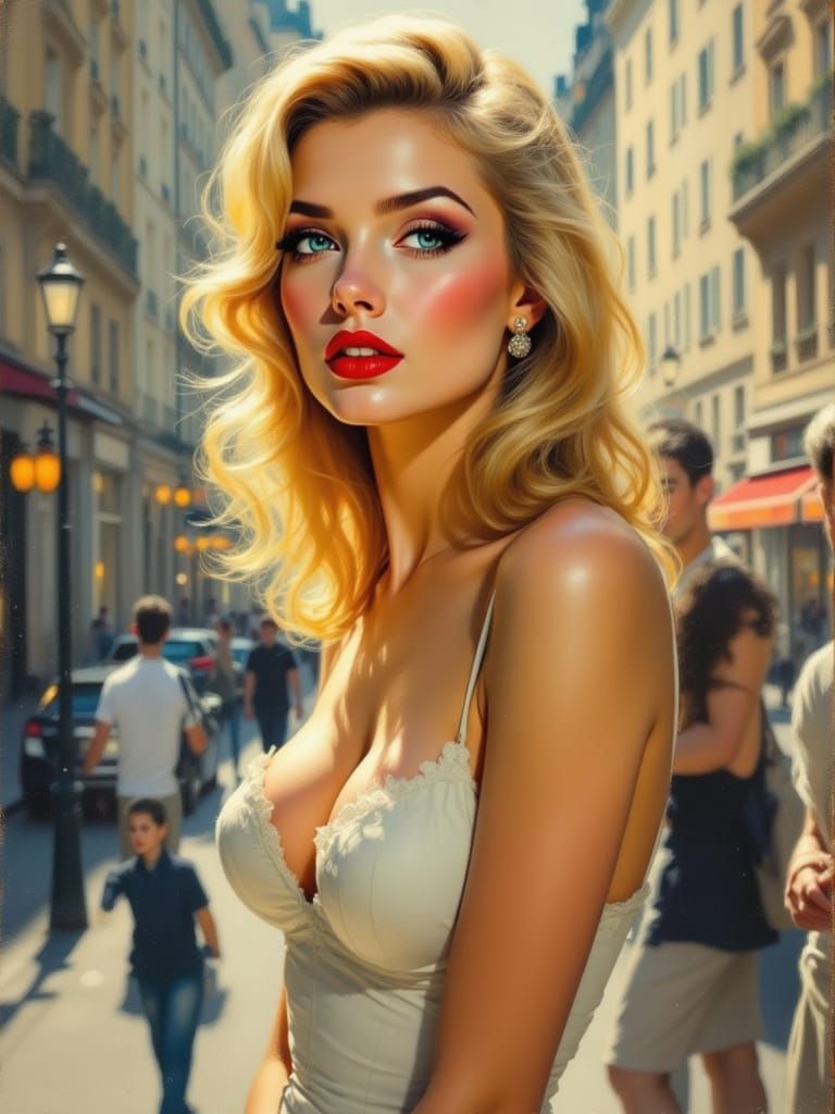 1950s Pin-Up Woman Gazes Boldly