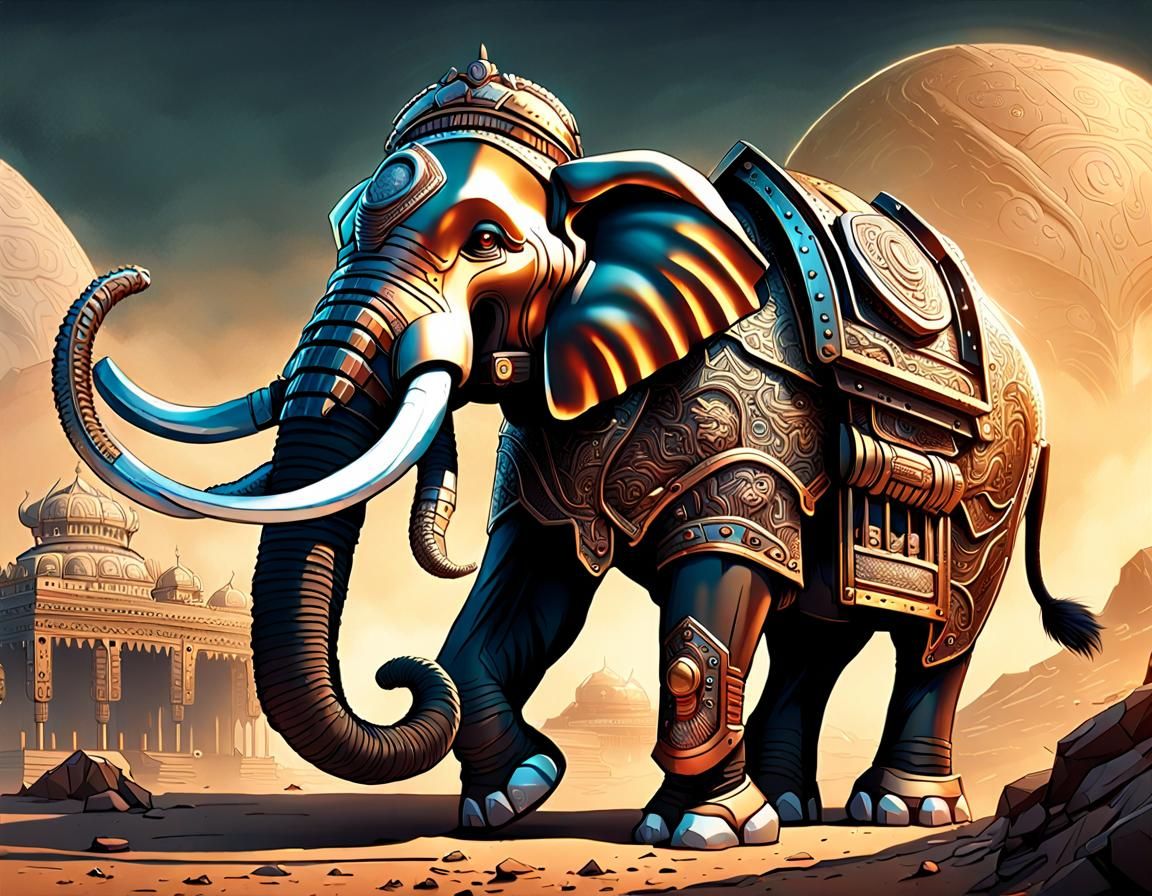 Futuristic Armored Elephant in Ancient India