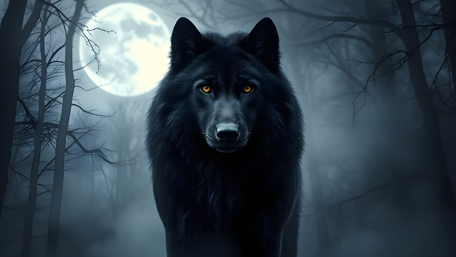 Ethereal Wolf Under Moonlit Forest