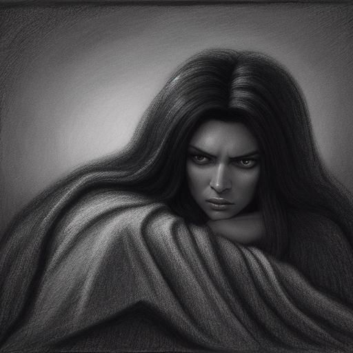 Frightened Princess in the Darkness: Charcoal Drawing