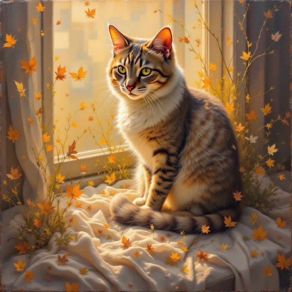 Encaustic Cat in Impressionist Style