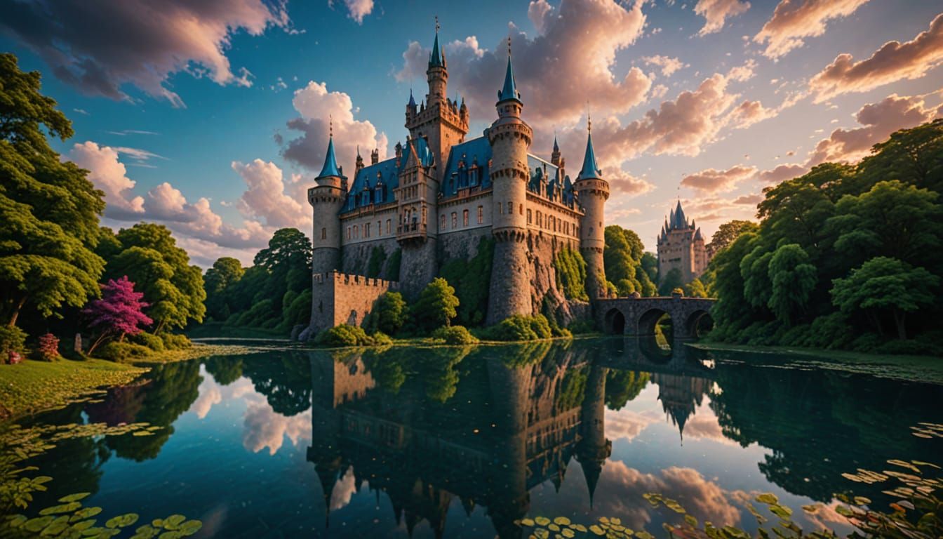 Majestic Castle in Lush Fantasy Landscape