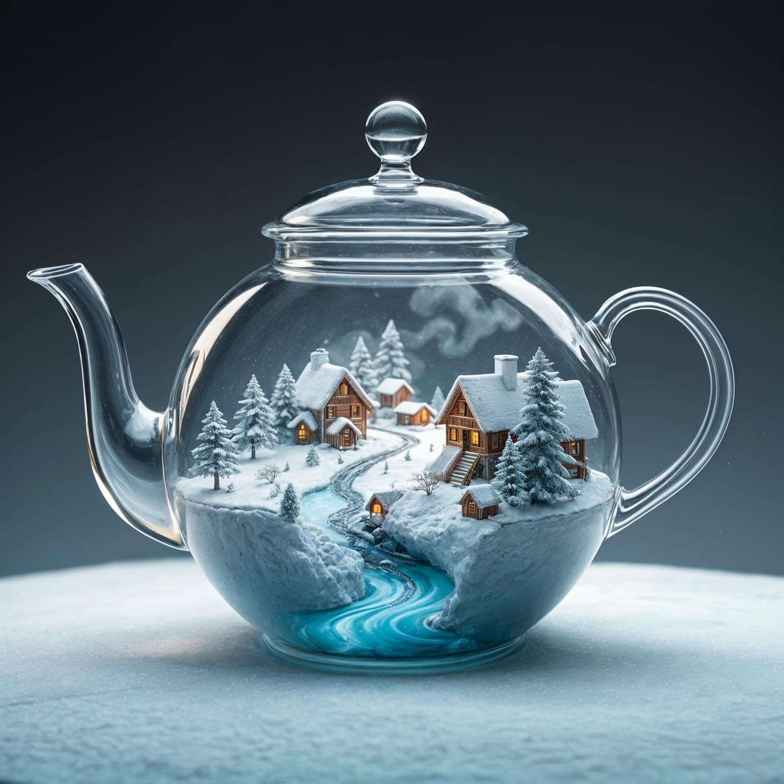 Dreamlike Fantasy Village in a Delicate Teapot