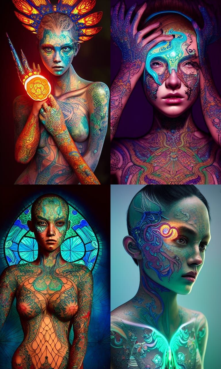 Bioluminescent Girl as Stained Glass Fantasy Art