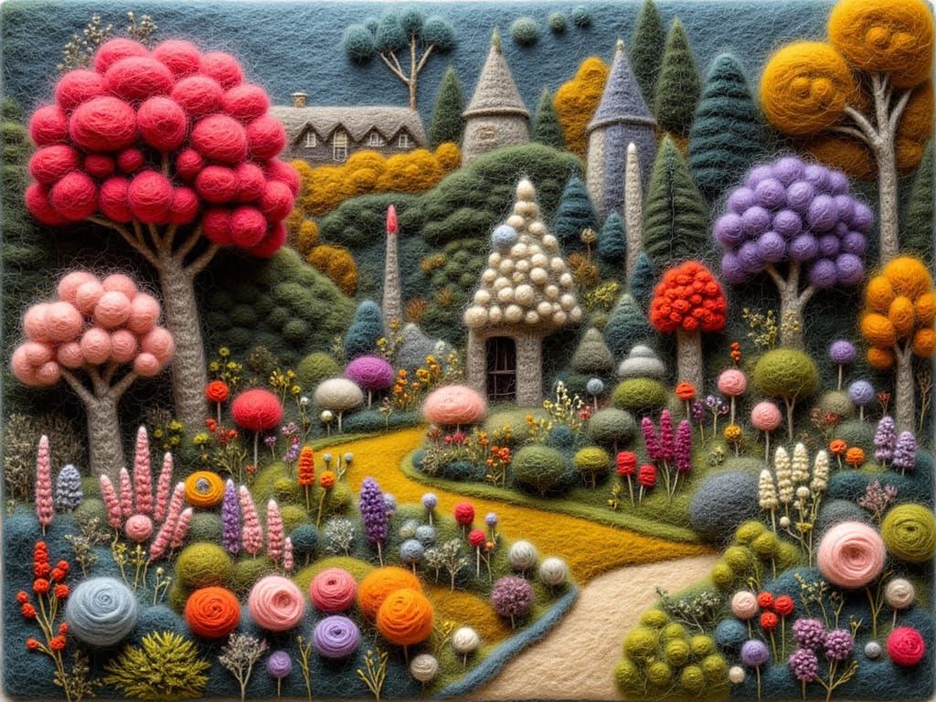 Wool and felt landscape