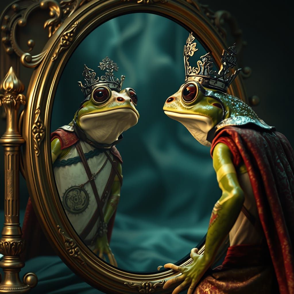 Surprised Frog Sees Prince Reflection