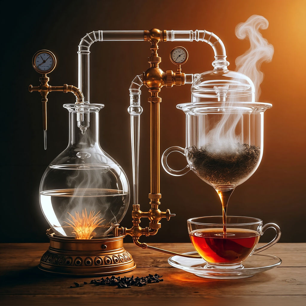 Steampunk Tea Distillation Lab in Amber Light
