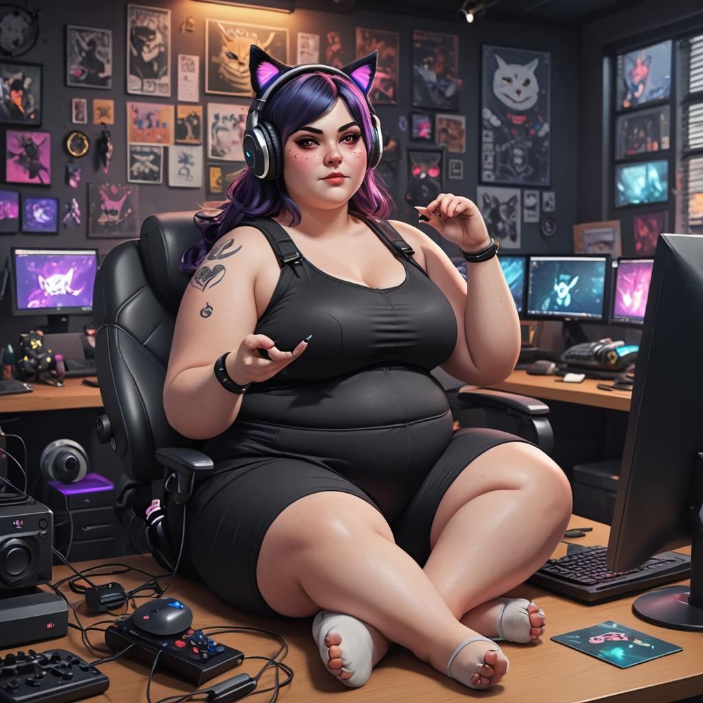 Gamer Girl in Egirl Goth Style, Digital Art