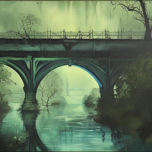 Eldritch River Bridge in Dark Romanticism Style