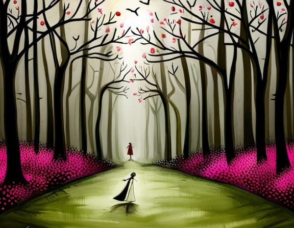 Surreal Cherry Blossom Woodland Scene