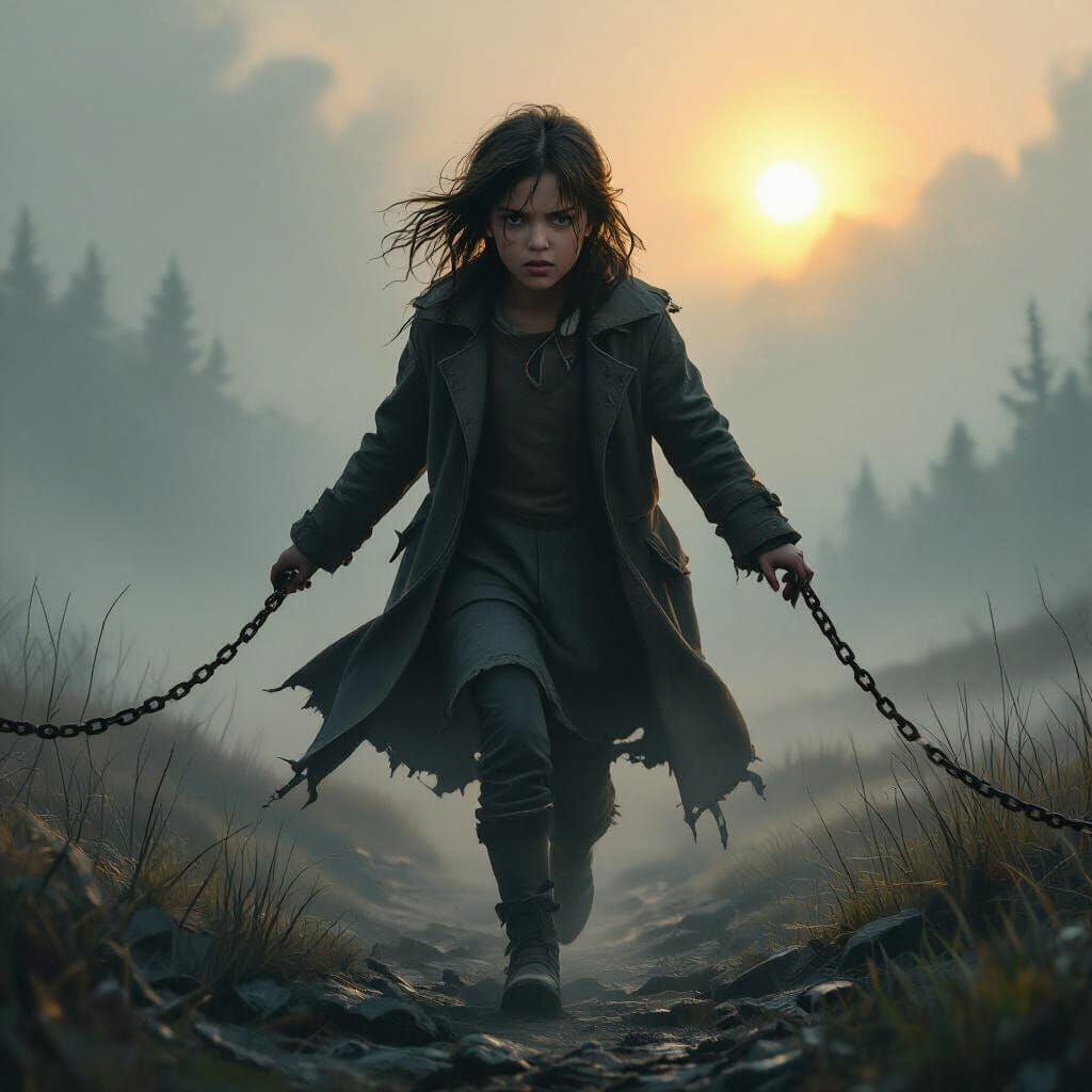 Girl Running Towards Hopeful Horizon