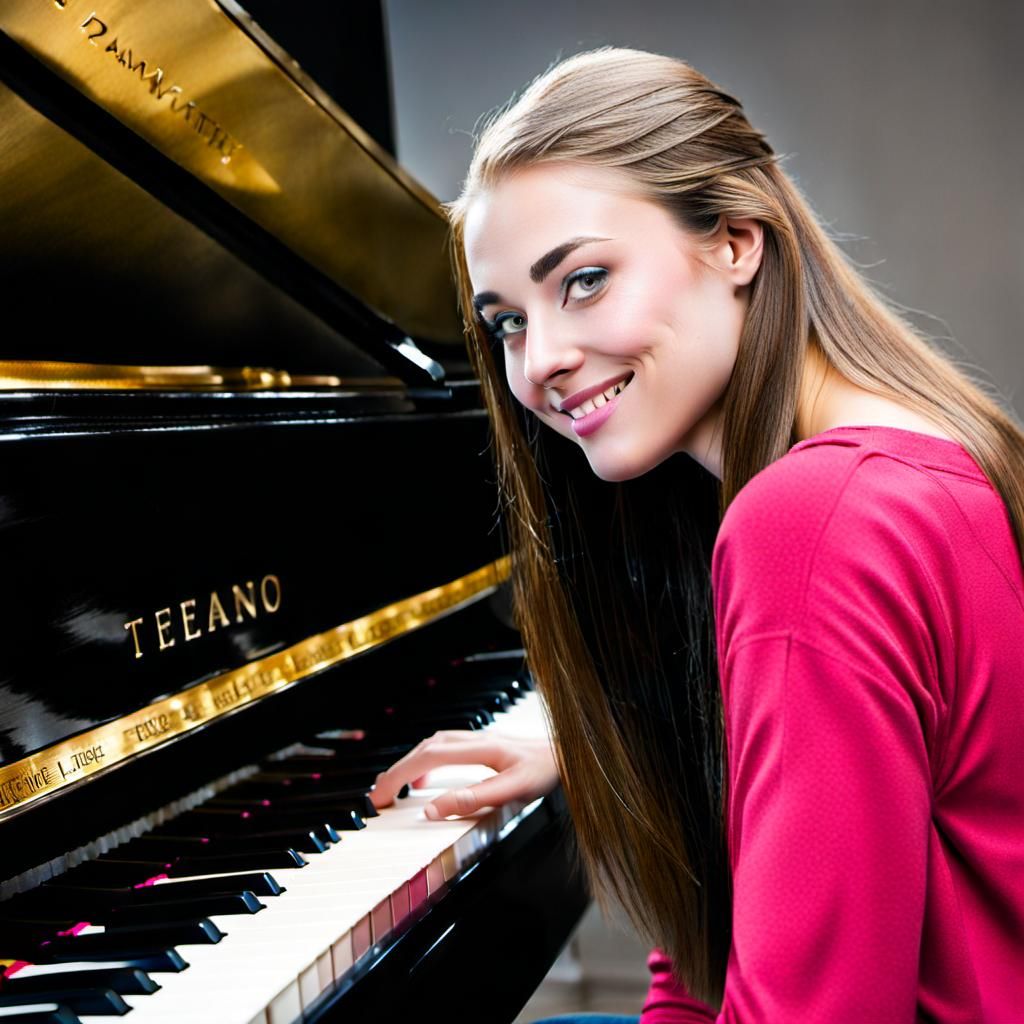 Teen Girl Plays Piano Keys Close-Up
