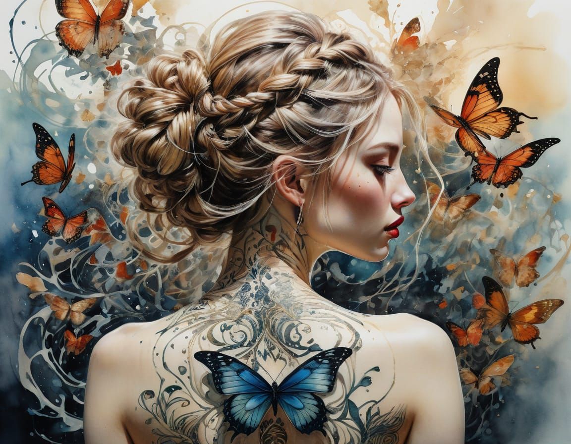 Glowing Butterfly Tattoo Comes to Life on a Young Woman's Ba...