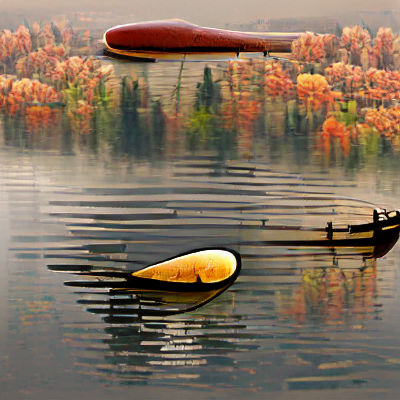 Canoe on Calm Autumn Lake Waters