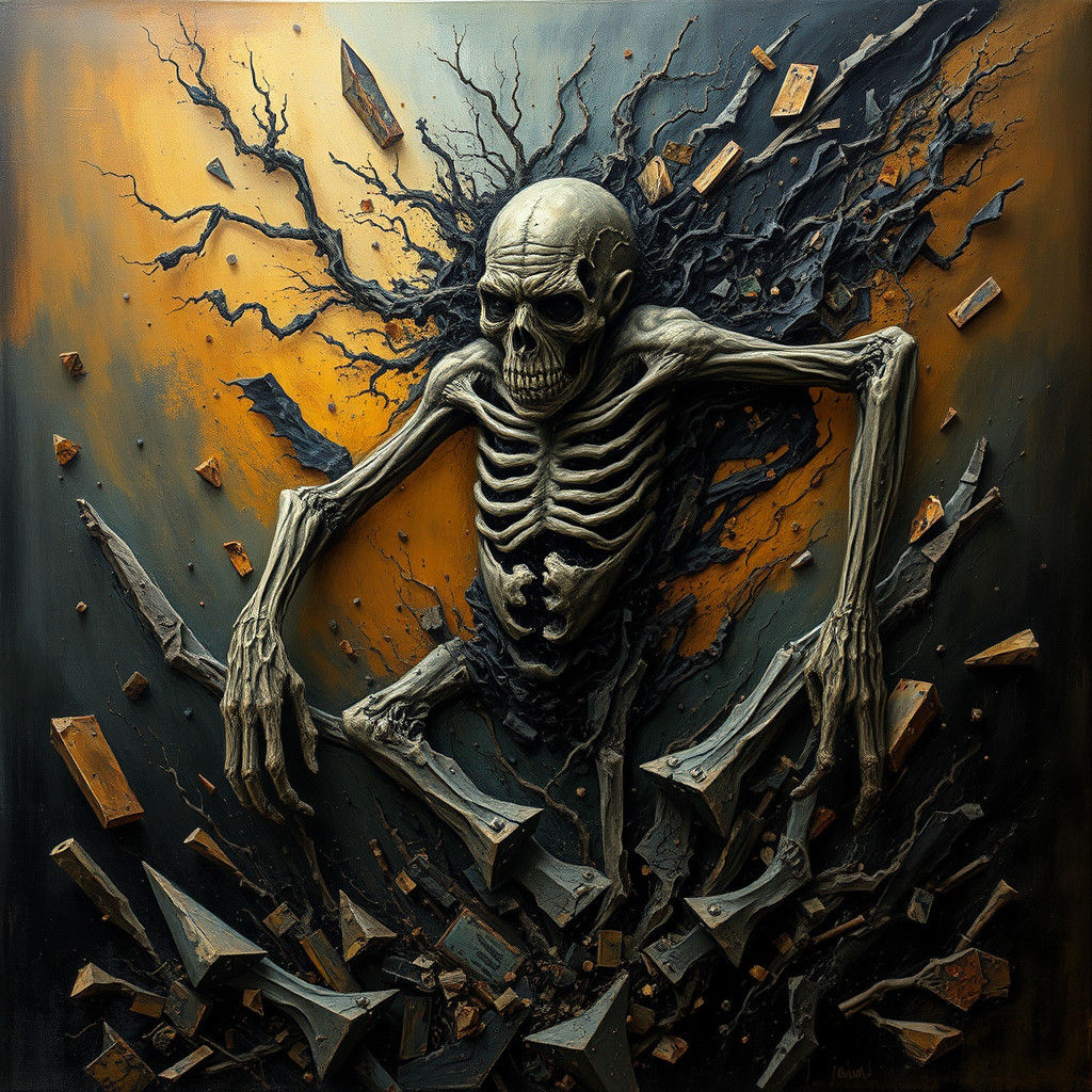 Figure Dissolving into Dark Vortex as Oil Painting