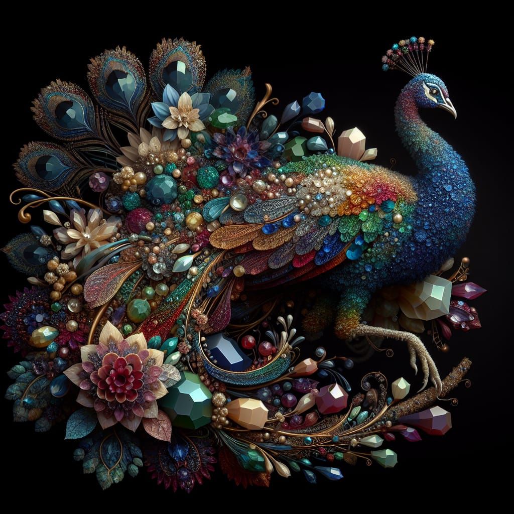 Crystalline Peacock: Detailed Fantasy Concept Art