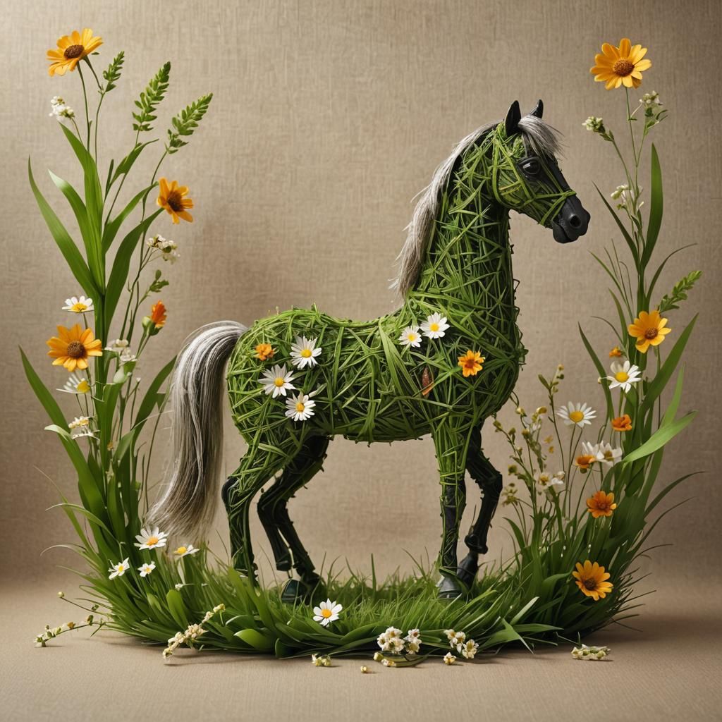 Elegant Grass Woven Toy Horse in Meadow