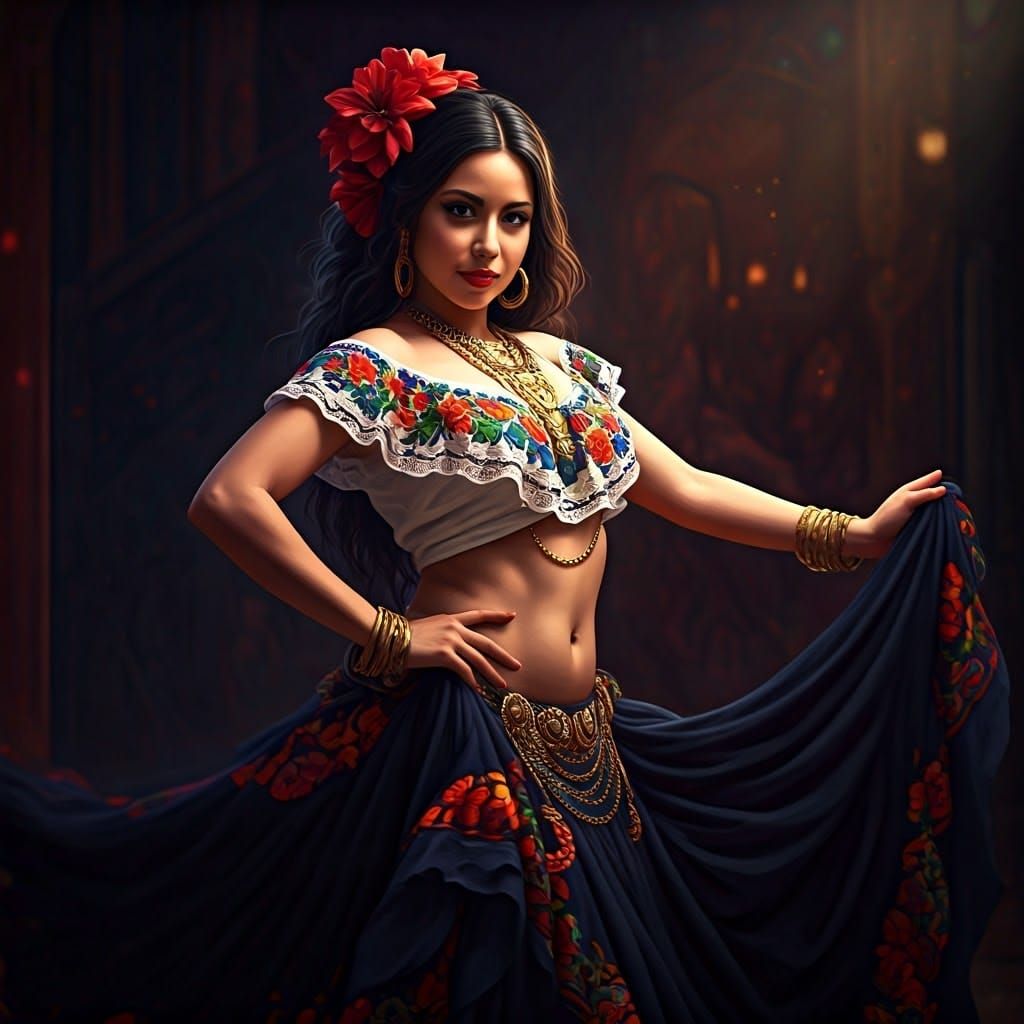 Mexican Belly Dancer in Traditional Dress Portrait