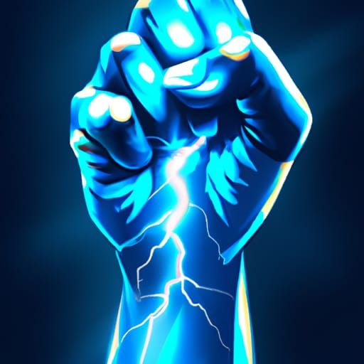 Hyperrealistic Fist Engulfed in Blue Lightning