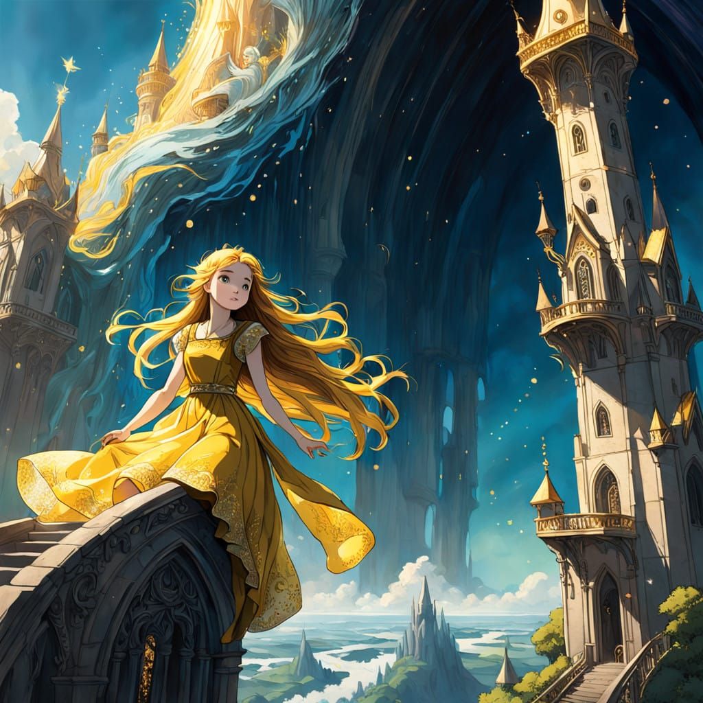 Golden Goddess Ascends Celestial Spire