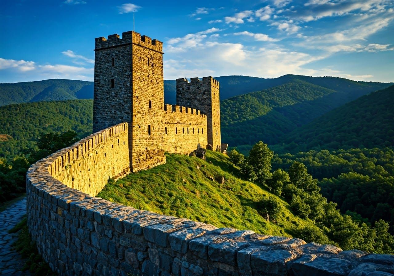 Ukrainian Dark Age Castle in a Majestic Mountainous Landscap...