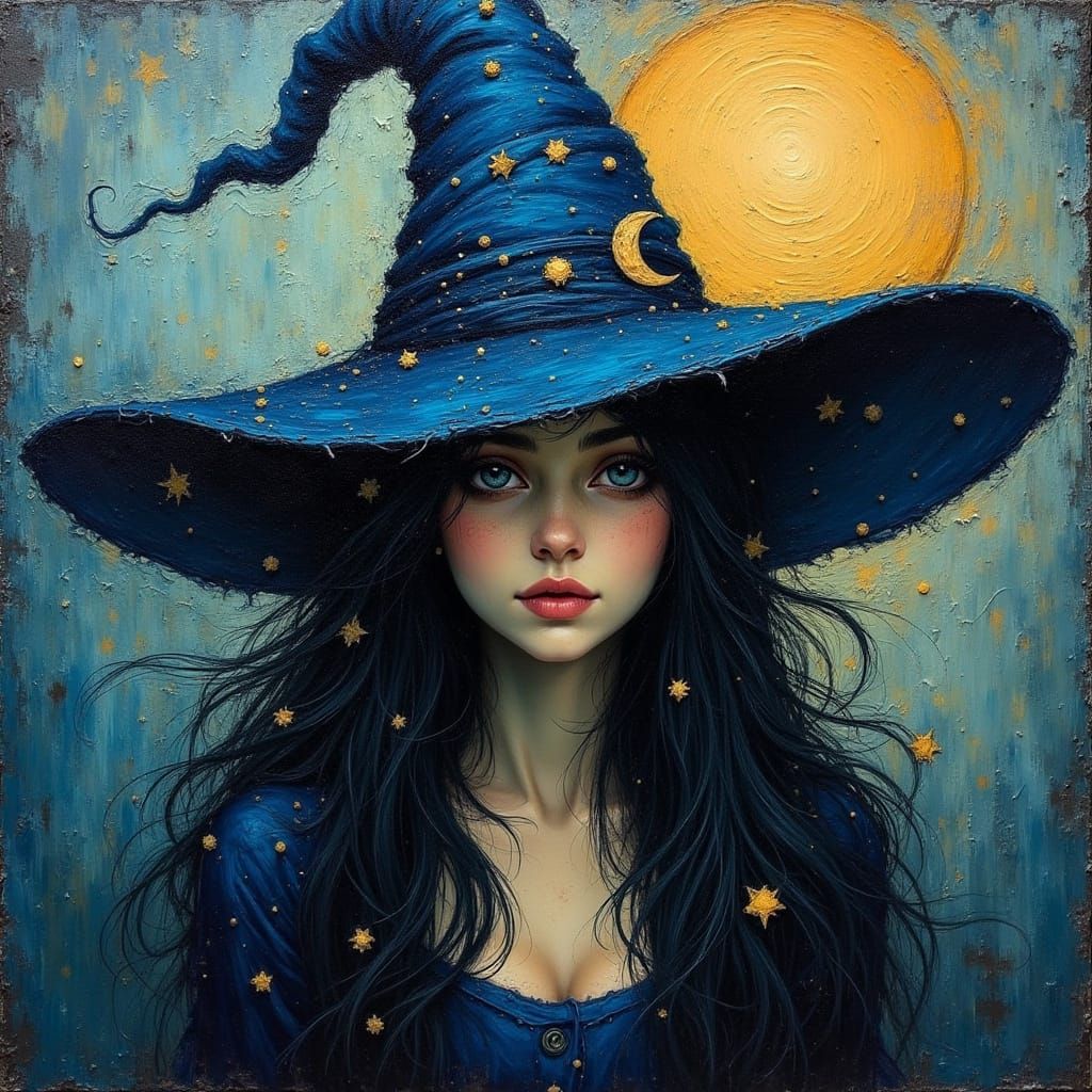Enchanted Witch in Dark Blue Velvet Hat