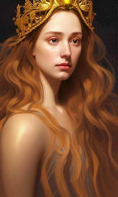 Goddess Portrait with Gold Crown, Detailed Art