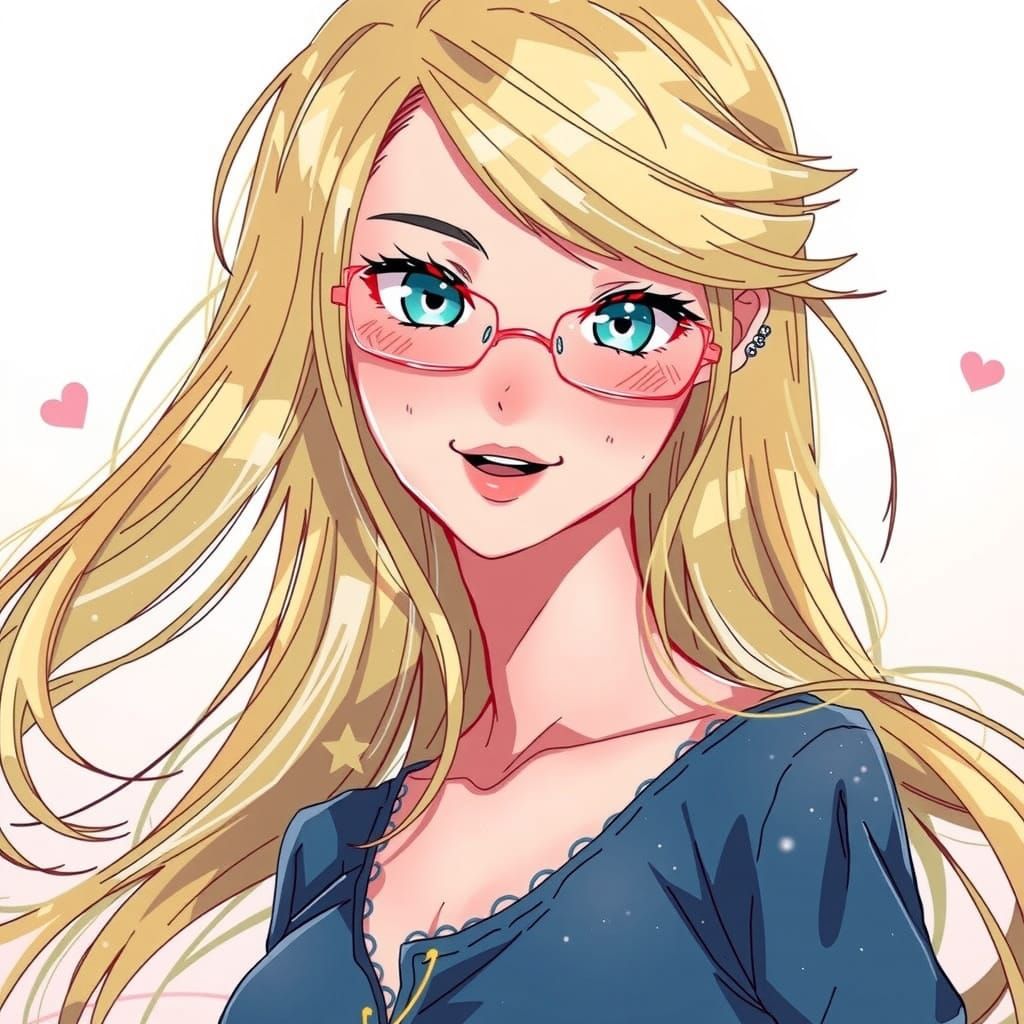 Smiling Woman with Blonde Hair in Manga Style