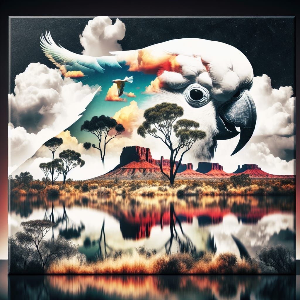 Cockatoo Double Exposure over Australian Desert