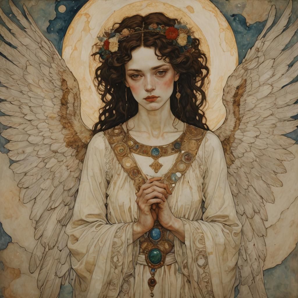 Ethereal Cosmic Angel in Bohemian Style