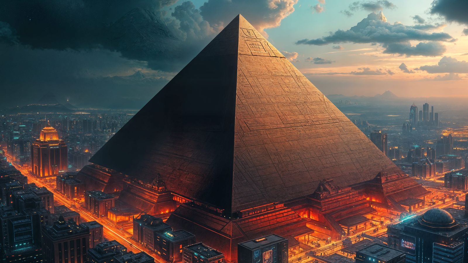 Futuristic City Surrounds Gigantic Egyptian Pyramid