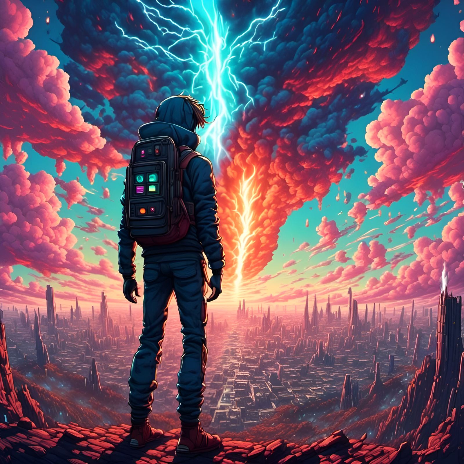 Mindblowing Anime Landscape Fusion in Cyberpunk Style