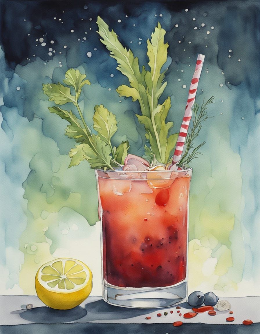 Vibrant Watercolor Bloody Mary Illustration with Whimsical T...