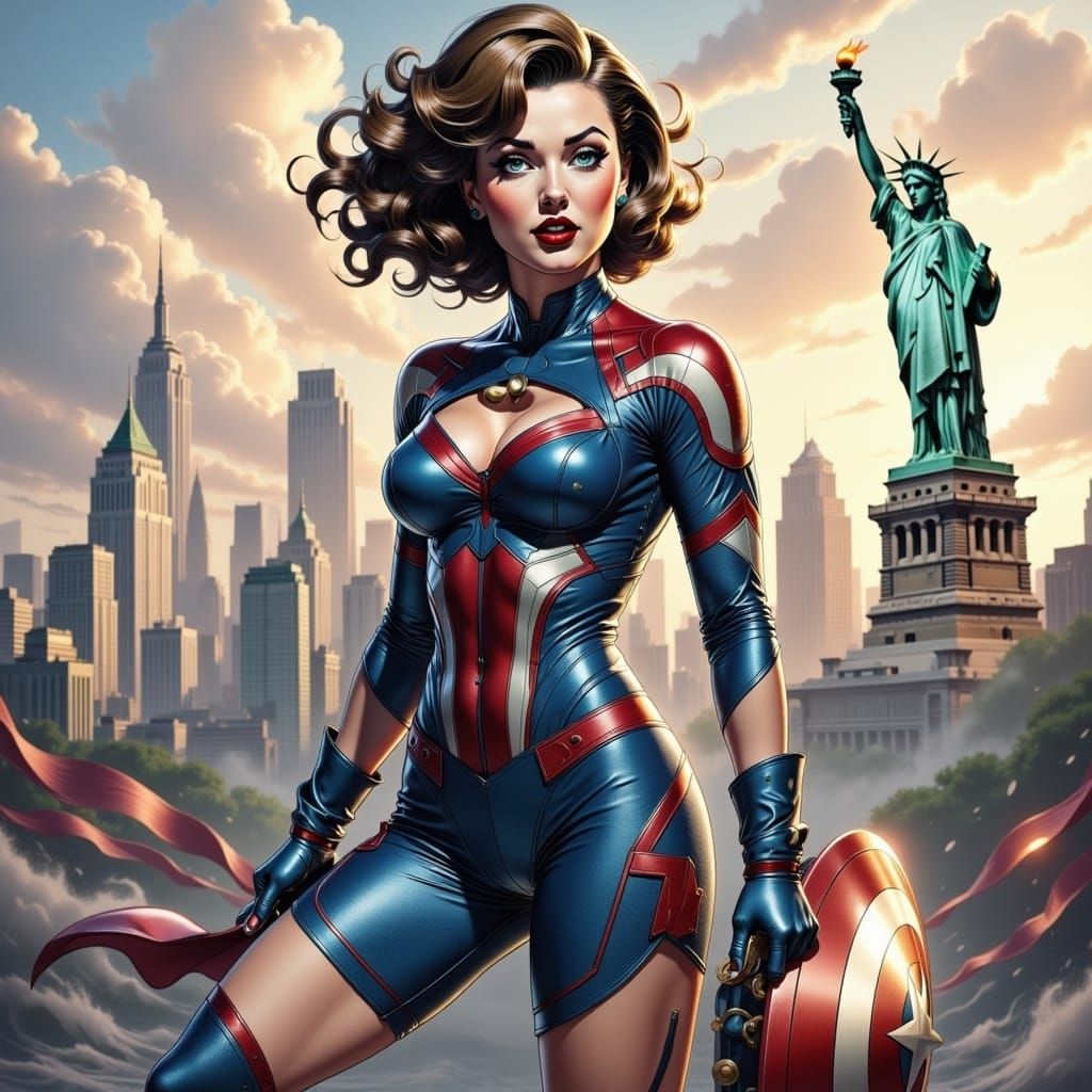 Anime Superheroine Flies Over Futuristic Cityscape