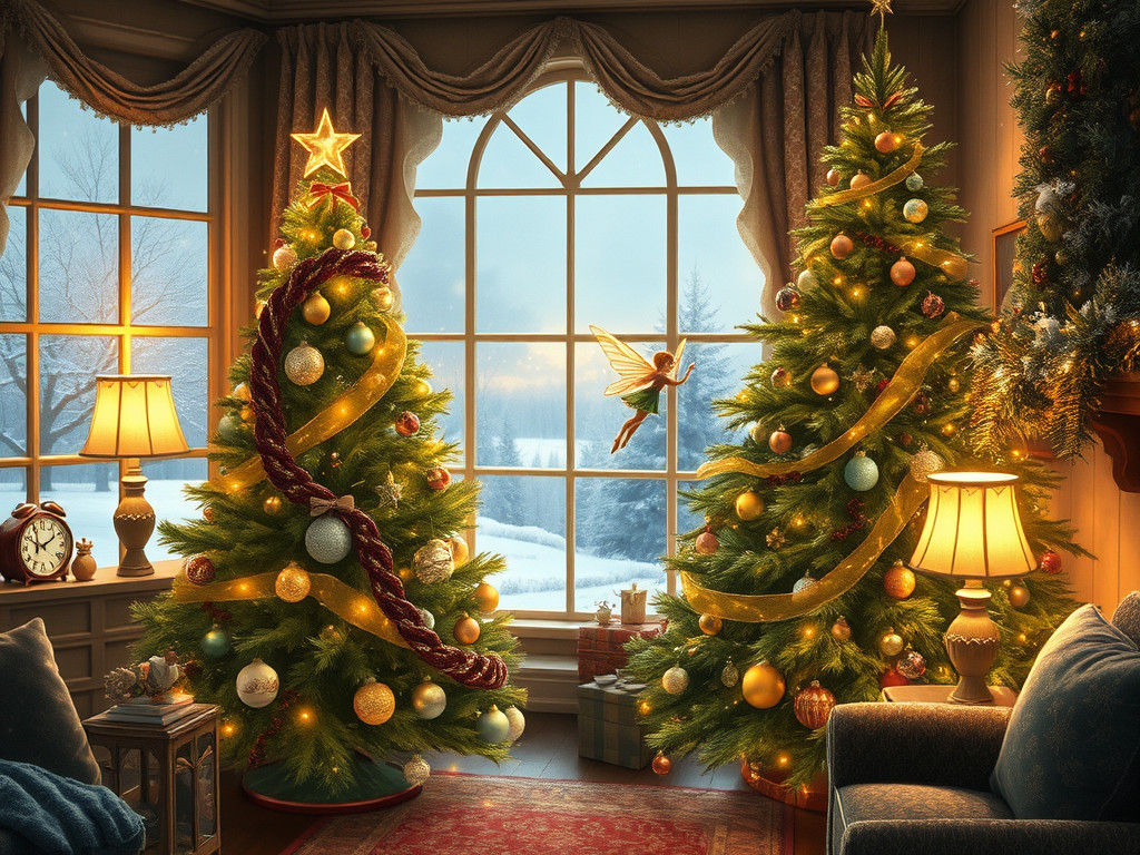 Iridescent Fairy by Christmas Tree in Snow Globe